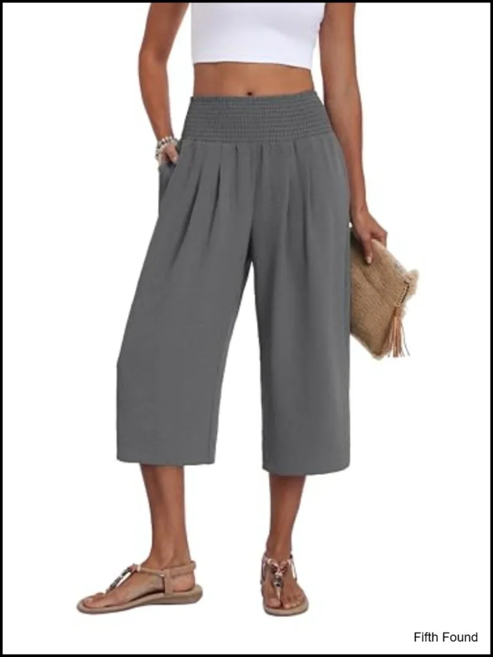 Wide Leg Capri Pants High Waisted Tummy Control Summer Beach Casual Trousers